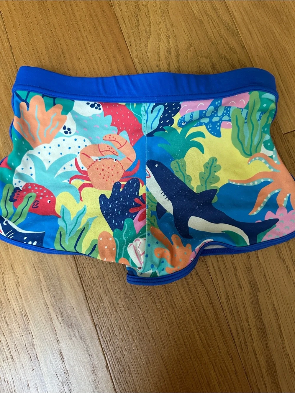 mini Boden Kids Blue Ocean Print Swim Shorts